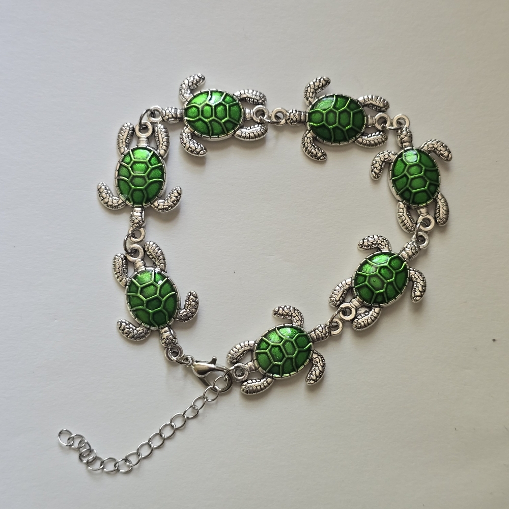 Green and Silver Turtle Bracelet